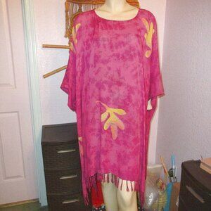 Vtg Wild Woman Batik Mumu Kimono Tunic Dress Caftan Flowy Artsy Lagenlook 3X 4X